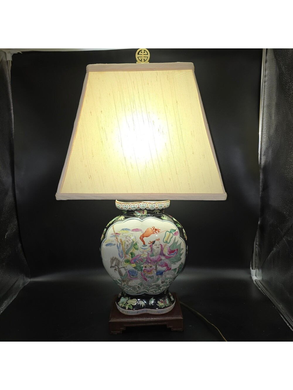 Vintage Chinese Porcelain Temple Jar Table Lamp - Chinoiserie Famille Verte 29"